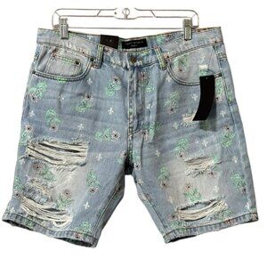 NWT Saint Morta Denim Jean Shorts Size 34 Floral‎ Distressed Cotton Boho Hippie